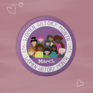 Women History Month Purple and White Round PIn