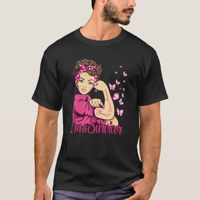 Women I'm A Survivor Rosie Riveter Breast Cancer A T-Shirt (Front)