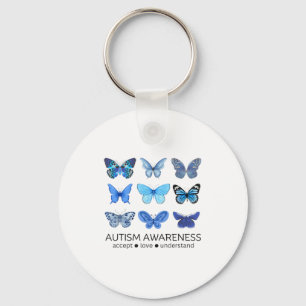 Women In April We Wear Blue Butterfly Autism Menta Keychain