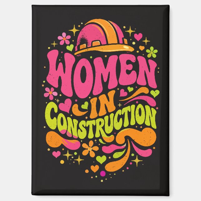 Women In Construction Retro Empowerment Magnet (Front)