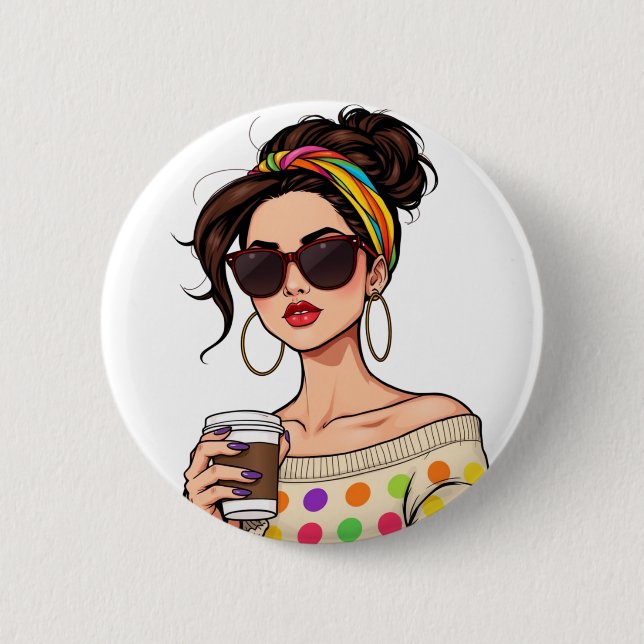 Women in LGBTQ Rainbow Bandana with Coffee Button (Front)