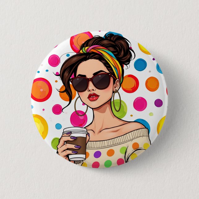 Women in LGBTQ Rainbow Bandana with Coffee Button (Front)