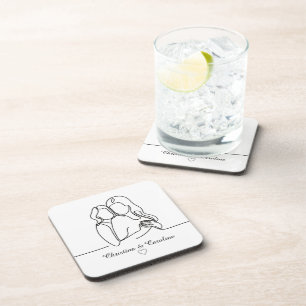 Women in Love  Lesbian Couple  Line Art Beverage Coaster