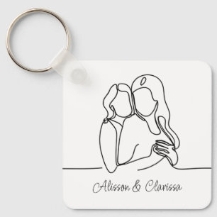 Women in Love Line Art Lesbian Couple Keychain