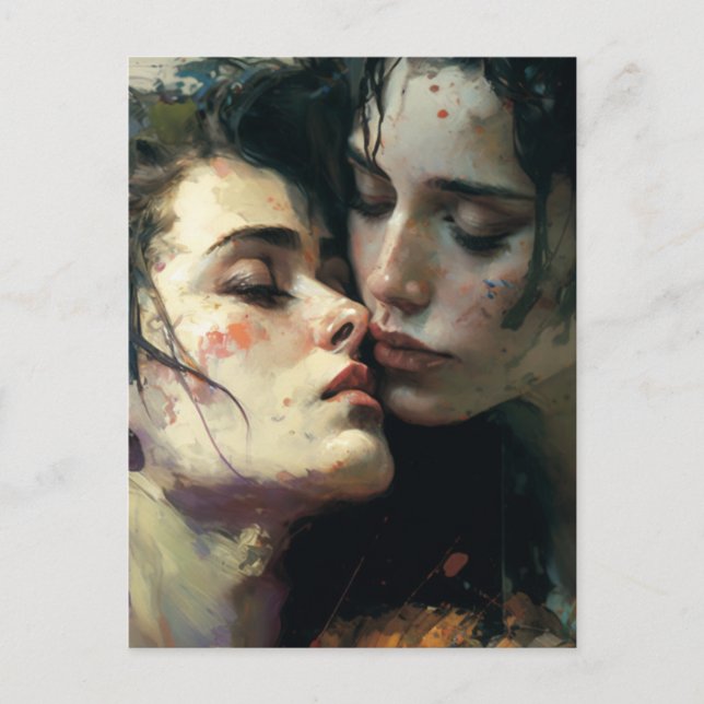 Women In Love Messy Colorful Painting Postcard (Front)