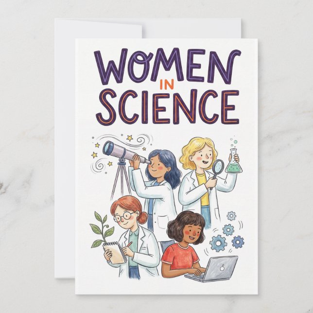 Women in Science – Inspiring STEM Illustration Holiday Card (Front)