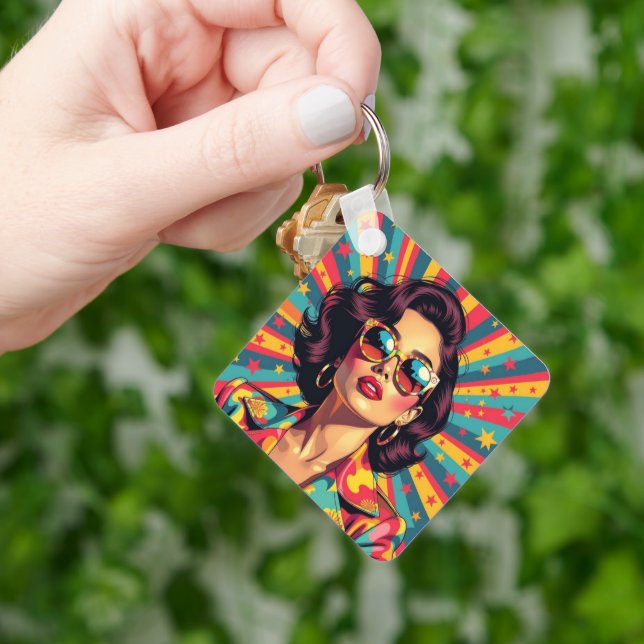 Women In Sunglasses Retro Pop  Keychain (Hand)