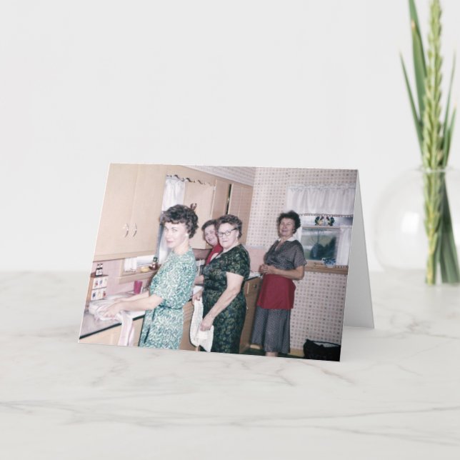 Women in the Kitchen Retro Greeting Card (Front)