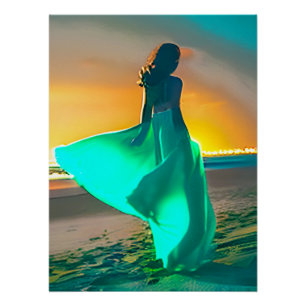 Women in Turquoise Blue on a Night Beach Poster