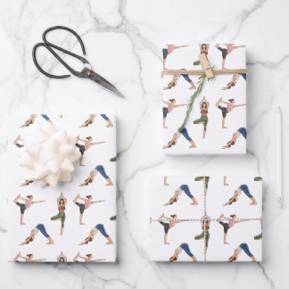 Women In Yoga Poses Colorful Exercise Pattern Wrapping Paper Sheets