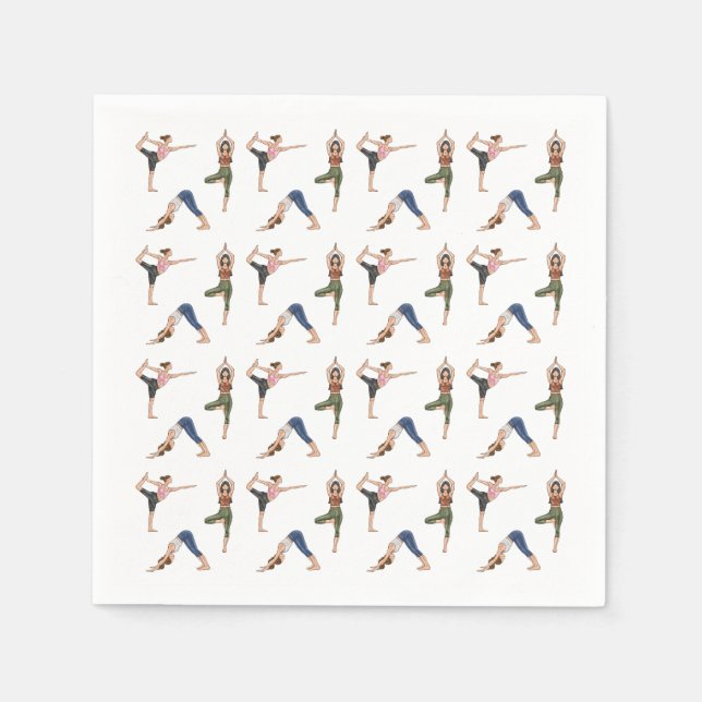 Women In Yoga Poses Stretching Fun Workout Pattern Napkins (Front)