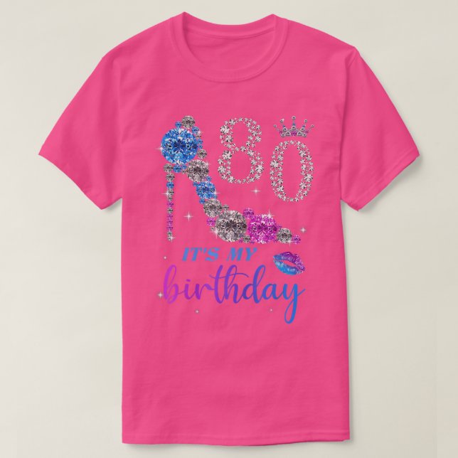 Women It's My 80th Purple Shoe Crown Happy 80th bi T-Shirt (Design Front)