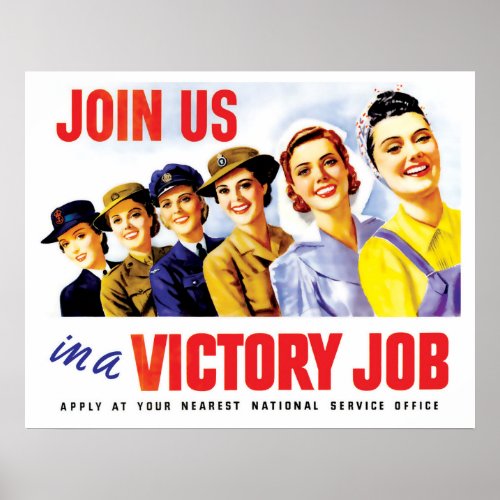 Women join for victory WW2 vintage propaganda Poster
