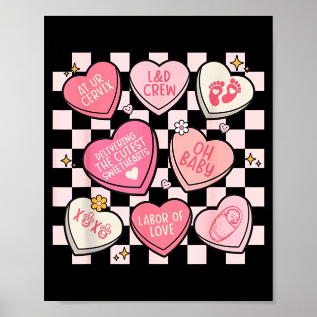 Women Labor And Delivery Nurse Hearts Candy Valent Poster (Front)