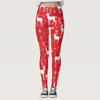 women leggings with red deer design