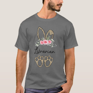 Women Leopard Easter Bunny Librarian Bunny Easter T-Shirt