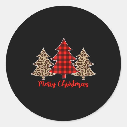 Women Leopard Plaid Christmas Tree Merry Christmas Classic Round Sticker