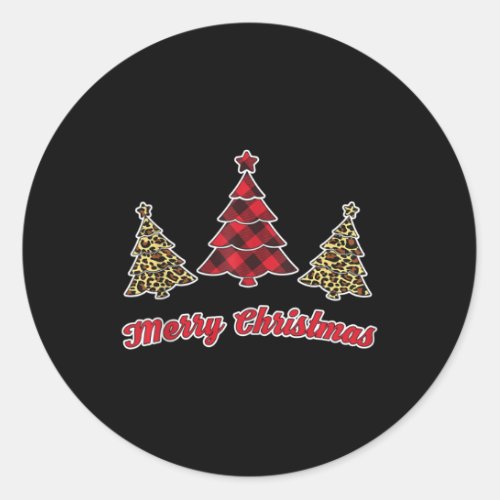 Women Leopard Plaid Christmas Tree Merry Christmas Classic Round Sticker