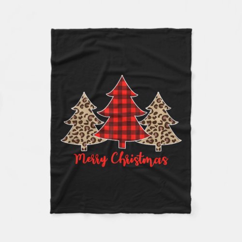 Women Leopard Plaid Christmas Tree Merry Christmas Fleece Blanket