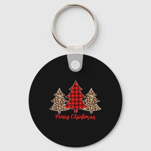 Women Leopard Plaid Christmas Tree Merry Christmas Keychain