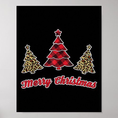 Women Leopard Plaid Christmas Tree Merry Christmas Poster