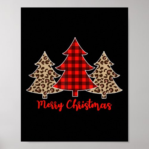 Women Leopard Plaid Christmas Tree Merry Christmas Poster