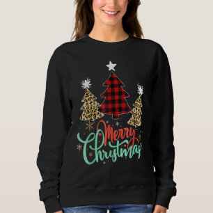 Women Leopard Plaid Christmas Tree Merry Christmas Sweatshirt
