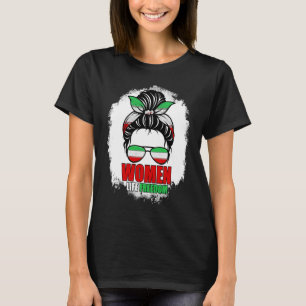 WOMEN LIFE FREEDOM, Messy Bun Cute Iranian Flag T-Shirt