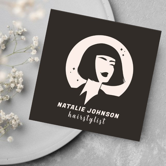 Women Logo Blush Pink & Gray Hairstylist Scissors Square Business Card (Creator Uploaded)