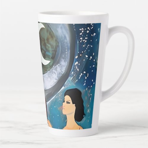 Women Looking at the Moon Artwork Latte Mug