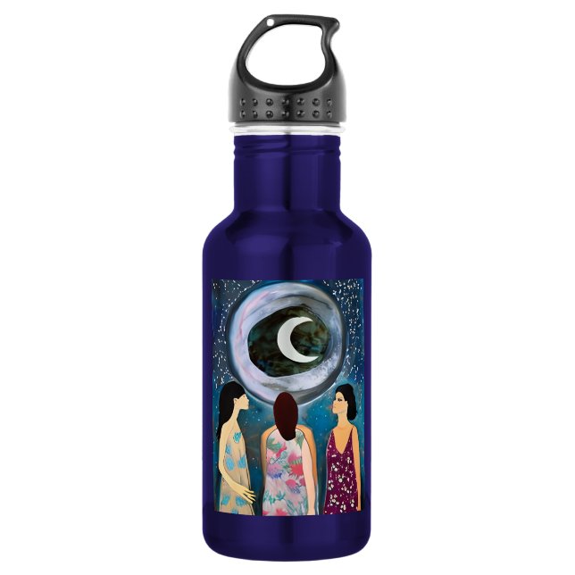 Women Looking at the Moon Artwork Stainless Steel Water Bottle (Front)