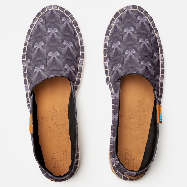 Women Men Purple Grey Gray Ribbon Bows Espadrilles (Front)