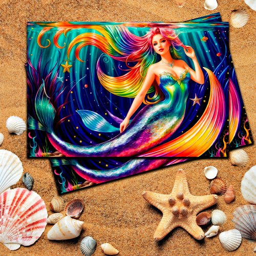 Women Mermaid Stars Bright Beautiful Sea Myth Postcard