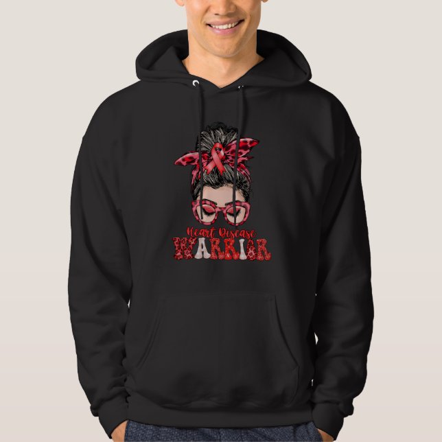 Women Messy Bun Heart Disease Warrior Hoodie (Front)