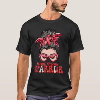 Women Messy Bun Heart Disease Warrior T-Shirt