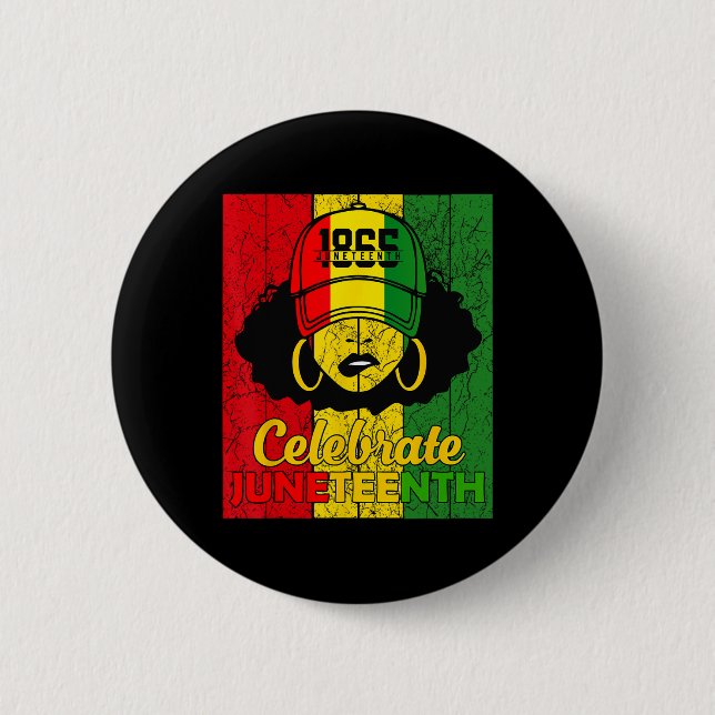 Women Messy Bun Juneteenth Celebrate Indepedence D Button (Front)