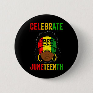Women Messy Bun Juneteenth Celebrate Independence Button