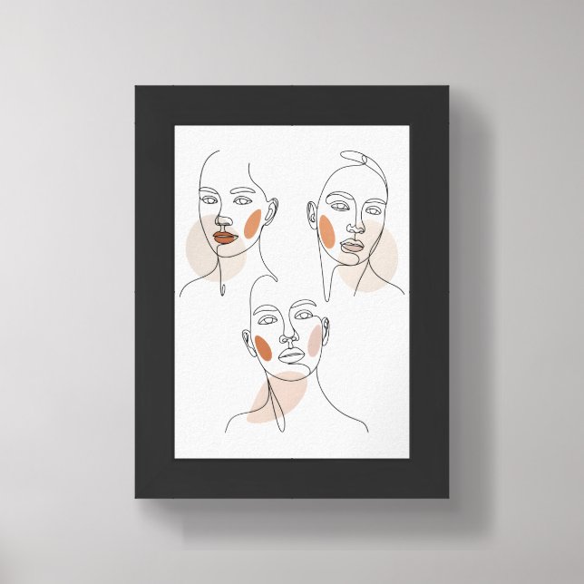 Women Minimalist Line Art Faces Framed Art (Framed Front)