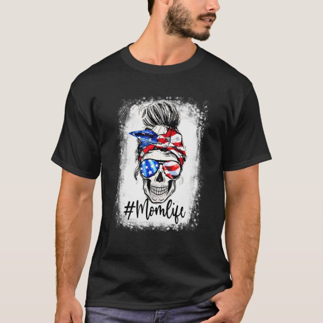 Women Mom Life Bleached  Mom Life Flag USA Messy B T-Shirt (Front)