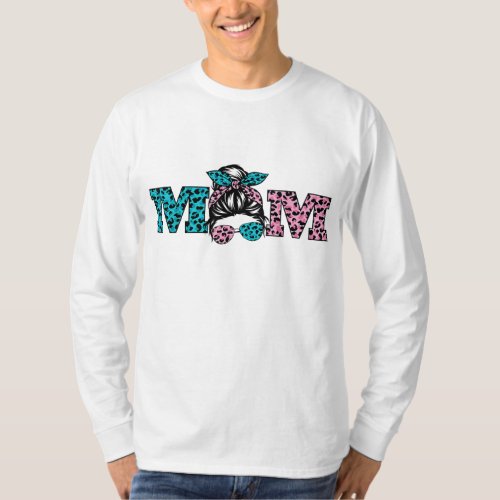 Women Mom Life Bleached Mom Life Leopard Messy Bun T_Shirt