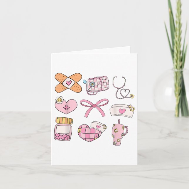Women Nurse Valentines Day Pink Coquette Bow Nurse Card (Front)
