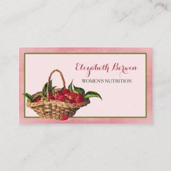 Women Nutrition Girly Pink Strawberries Qr Code Business Card by GirlyBusinessCards at Zazzle