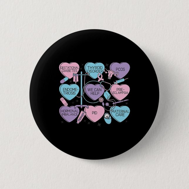 Women Obstetrics Valentine's Day Nurse Ob Gyn Obst Button (Front)