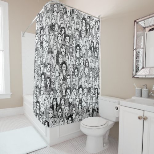 women of the world black white shower curtain