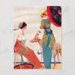 Women Parasols and Greyhound Postcard