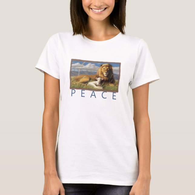 women Peace Lamb and Lion t shirt (Front)