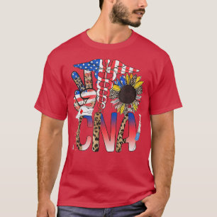 Women Peace Love CNA 4th Of July Sunflower Leopard T-Shirt