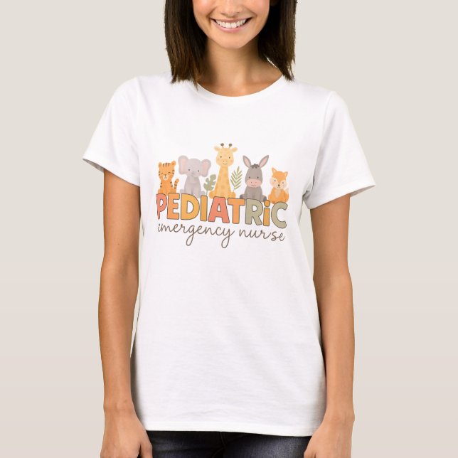 Women Pediatric Emergency Nurse Safari Animals Pet T-Shirt (Front)