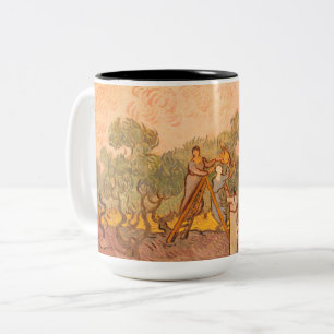 Women Picking Olives by van Gogh: Two-Tone Coffee Mug