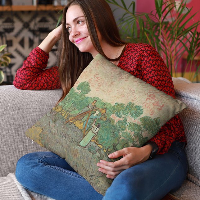 Women Picking Olives, Van Gogh  Throw Pillow (Creator Uploaded)